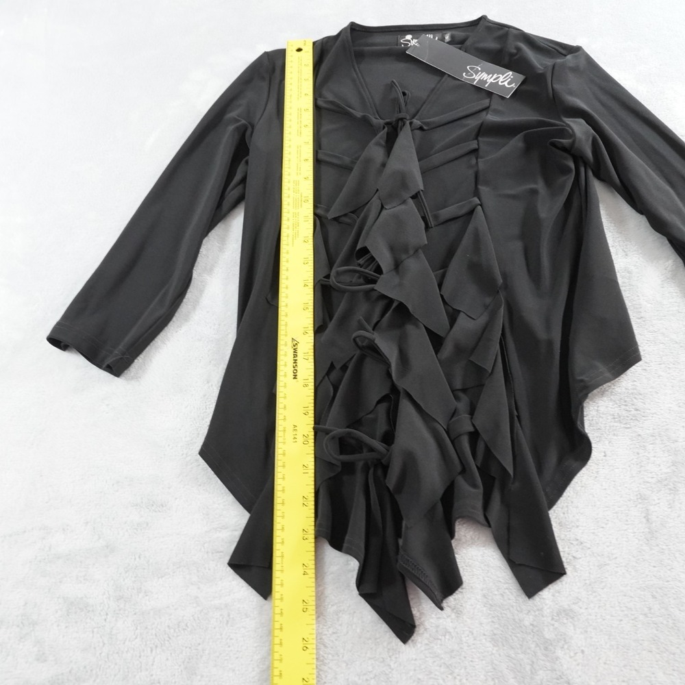 Sympli Black Tie Front Ruffle Blouse Womens L Goth Avant Garde Stretch Top - Picture 7 of 14